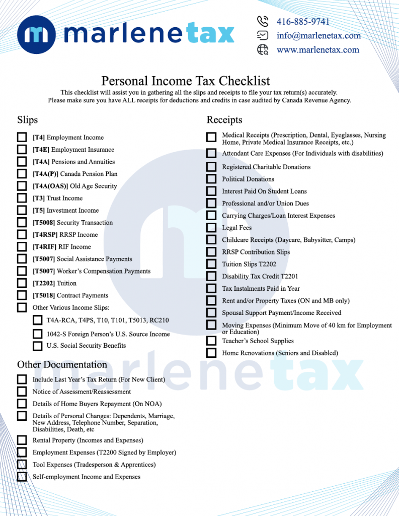 Marlene Tax Checklist
